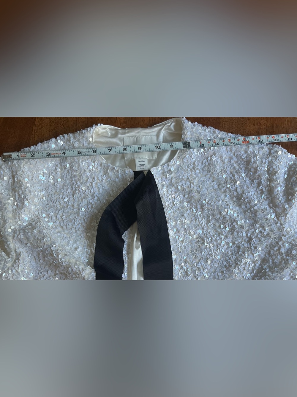 H&M White Sequined Bow-Accent Cropped Jacket - Picture 10 of 13
